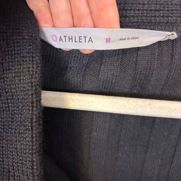 Athleta Black Oversized Collar Zip Up Nylon and Wool Sweater Medium - Picture 7 of 9